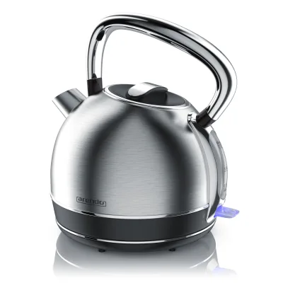 Arendo Wasserkocher 1,7 l, 2200 W, Edelstahl, Retro Style Vintage, Überhitzung & Trockenkochschutz, silber