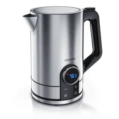 Arendo Wasserkocher Edelstahl, 1,7 Liter 2200W mit Temperatureinstellung und LED-Display, Modell DIVINE, Silber