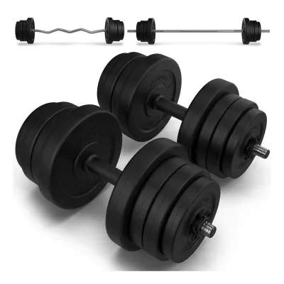Artsport 3in1 Hantelset mit 2 Kurzhanteln, 1 Langhantel & 1 SZ Curlhantel – 12 Gewichte mit 60kg
