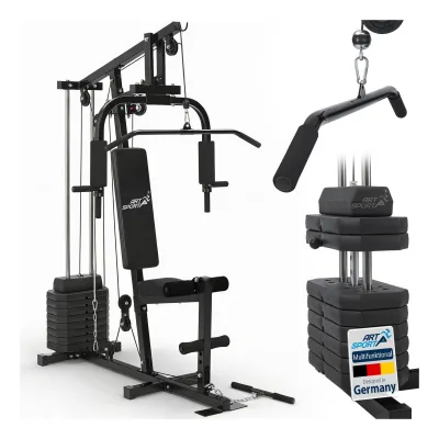 ArtSport Kraftstation ProfiGym 2000 Set mit Latzugstange, Butterflystange & Seilzug – 40kg Gewichte
