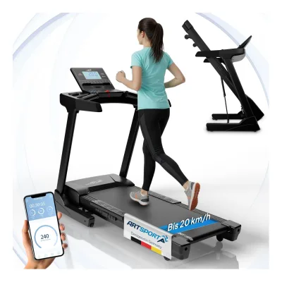 ArtSport Laufband Speedrunner 6000, 20 km/h elektrisch, klappbar mit App & MP3 – Schwarz