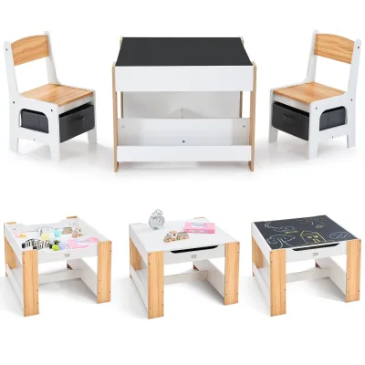 Baby Vivo Kindersitzgruppe mit multifunktionalem Tisch und 2 Stühlen aus Holz - Mia