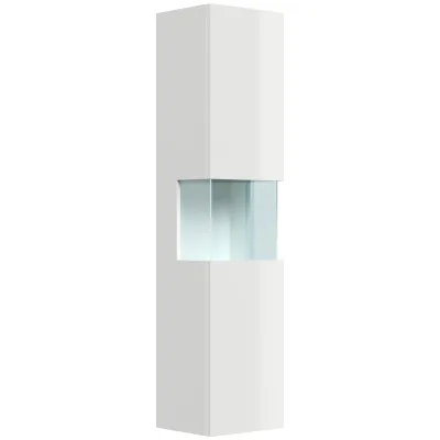 Badezimmer Hochschrank 150cm  Softclose Wandmontage Glaselement weiß Hgl