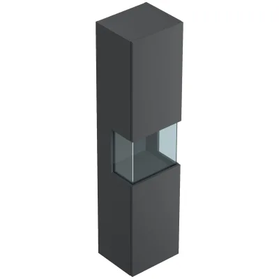 Badezimmer Hochschrank 150cm  Softclose Wandmontage Glaselement weiß Hgl