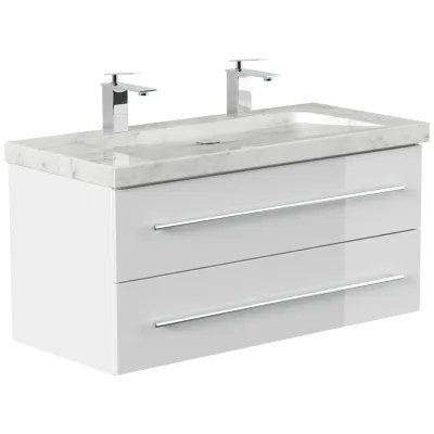 Badmöbel Marmor Carrara White YAMO 100 cm 2 Hahnlöcher SoftClose in versch. Ausführungen