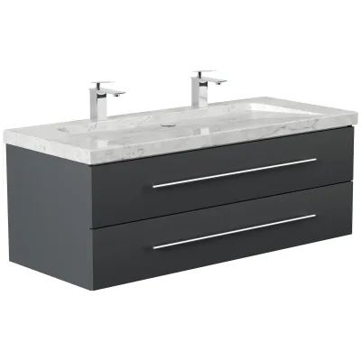 Badmöbel Marmor Carrara White YAMO 130 cm 2 Hahnlöcher SoftClose weiß hochglanz