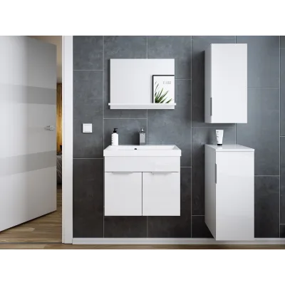 Badmöbel-Set Slimline Lago 4tlg Spiegel & Midischränke weiss hgl/weiss matt