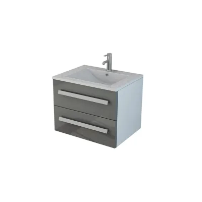 Badmöbel Waschtisch 60 cm breit Keramik hochglanz Badset AROSA II grau