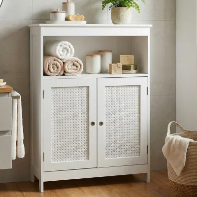 Badschrank Weiß Badezimmerschrank Türen & Ablage Badezimmerregal Regal für Bad