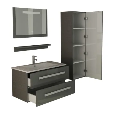 Badset Badmöbel Set hochglanz ST. MORITZ grau mit Spiegel Inkl LED und Schrank