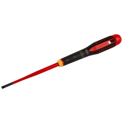 Bahco ERGO Isolierter Schraubendreher für Schlitzschrauben mit 3-Komponenten-Griff, VDE-zertifiziert, Slim-Klinge 0.5 mm x 3 mm x 100 mm