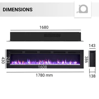 BALDERIA Leif 70 (schwarz)   2in1 Elektro-Wand- & Einbaukamin