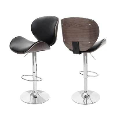 Barhocker Arklow, Barstuhl, Holz Bugholz Retro-Design ~ grau, Polster schwarz