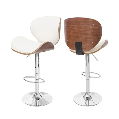 Barhocker Arklow, Barstuhl, Holz Bugholz Retro-Design ~ Walnuss-Optik, Polster creme