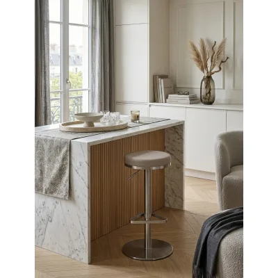Barhocker Edelstahl Höhenverstellbar Drehbar Standfuß Gepolstert, Beige 38x38x82 cm
