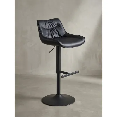 Barhocker – Kunstleder Schwarz, Rückenlehne, höhenverstellbar 86–106 cm, Trompetenfuß, 100 kg