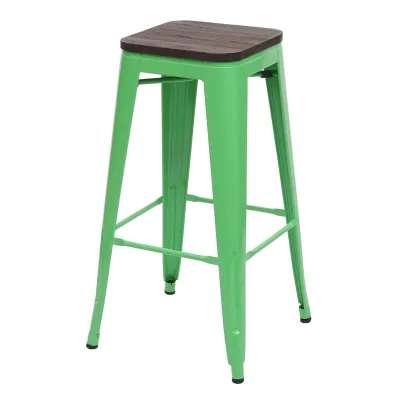 Barhocker MCW-A73 inkl. Holz-Sitzfläche, Barstuhl Tresenhocker, Metall Industriedesign stapelbar ~ grün