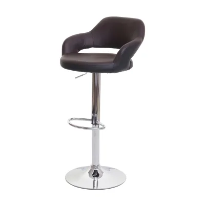 Barhocker MCW-F16, Barstuhl Tresenhocker Drehhocker, mit Lehne Kunstleder ~ braun-schwarz