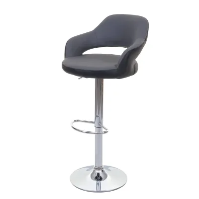 Barhocker MCW-F16, Barstuhl Tresenhocker Drehhocker, mit Lehne Kunstleder ~ grau-schwarz