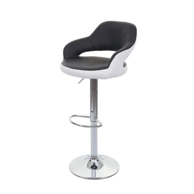 Barhocker MCW-F16, Barstuhl Tresenhocker Drehhocker, mit Lehne Kunstleder ~ schwarz-weiß