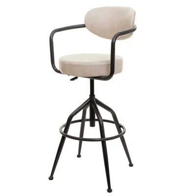Barhocker MCW-H10f, Barstuhl Tresenhocker Drehhocker, höhenverstellbar industrial Wildleder-Optik ~ vintage beige