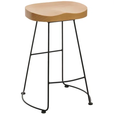 Barhocker MCW-N25, Barstuhl Tresenhocker Küchenhocker, Fußablage Industrial Metall Massiv-Holz 3D-Struktur ~ natur