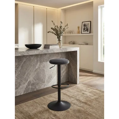 Barhocker Samt Höhenverstellbar Ohne Lehne Drehbar Metallgestell, Grau 40x40x79 cm