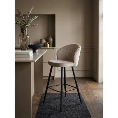 Barhocker Samt Lehne Skandi-Stil Stoff Metall Gepolstert, Beige 53x56x103 cm