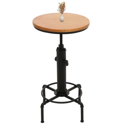 Bartisch MCW-N23, Thekentisch Bistrotisch höhenverstellbar drehbar Fußablage Industrial Eisen Massiv-Holz Ø 50cm ~ natur