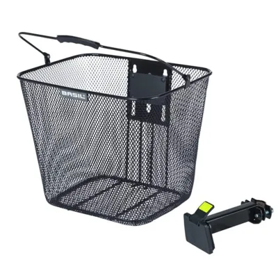 Basil Bilbao Fahrradkorb vorne mit BasEasyStem EC Halter für Lenker stabiler Lenkerkorb Stahl 10L großer Korb für Fahrrad