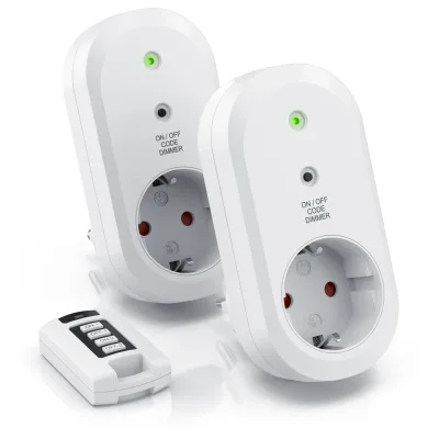 BEARWARE Dimmbare Funksteckdosen - Set mit Fernbedienung - 2er Set für den Innenbereich Indoor + 1 Fernbedienung - Steckdose