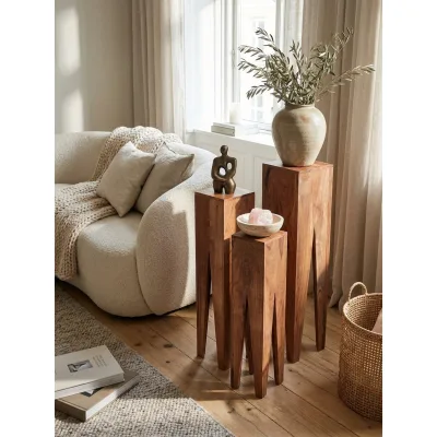 Beistelltisch 3er Set Massivholz Quadratisch Modern, Akazie 25x25x100 cm
