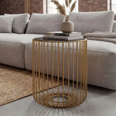 Beistelltisch 40cm Sofatisch Metall Glas Wohnzimmertisch Couchtisch Rund Gold
