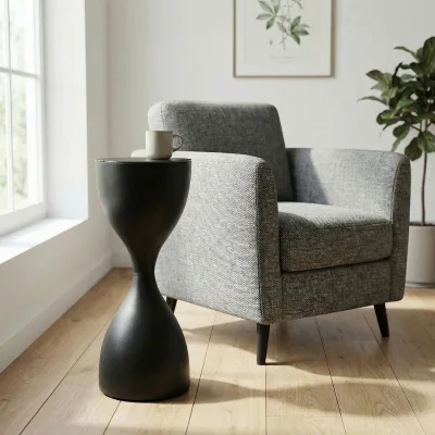 Beistelltisch Alu Glas 23cm Schwarz Wohnzimmertisch Couchtisch Anstelltisch Rund