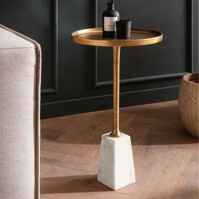 Beistelltisch FineBuy Echter Marmor Ø 34 cm Anstelltisch Wohnzimmertisch Rund