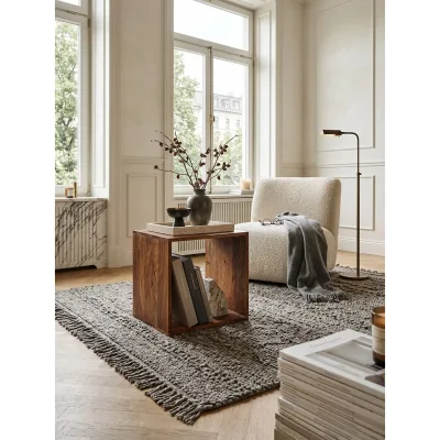 Beistelltisch Massivholz Cube Regal Landhausstil MUMBAI, Dunkelbraun 43x33x43 cm