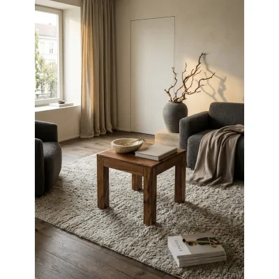 Beistelltisch Massivholz Landhausstil Design MUMBAI, Dunkelbraun 45x45x40 cm