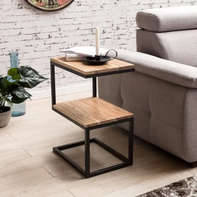 Beistelltisch Massivholz Metall S-Form Landhausstil AKOLA, Akazie 30x45x60 cm