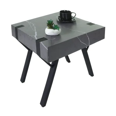 Beistelltisch MCW-L54, Kaffeetisch Nachttisch Loungetisch Couchtisch, Eisen MDF 50x55x50cm ~ Marmor-Optik grau