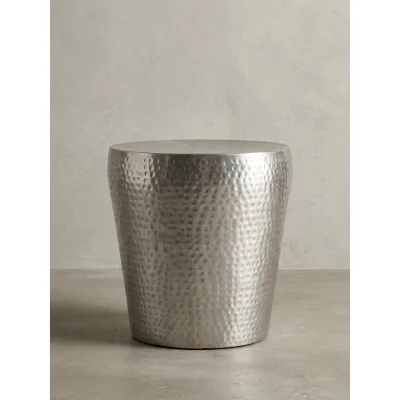 Beistelltisch – rund, Aluminium Silber, Hammerschlag, orientalisch, 41x41x41 cm