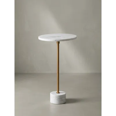 Beistelltisch – Rund Echter Marmor Weiß Gold 30x30x55,5 cm