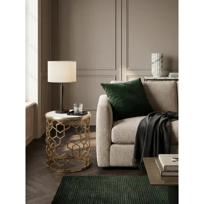 Beistelltisch – rund, Marmor Weiß, Metall Gold, 46x46x55 cm