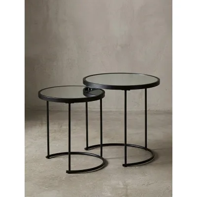 Beistelltisch Set – rund, Spiegelglas schwarz, 2-teilig, Ø50x42 cm