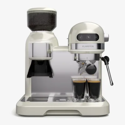 Bella Café Espressomaschine   Vintage   Mahlwerk   19 bar   Milchschaum   2 Tassen   1550 W Creme