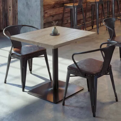 Bistrotisch MCW-H10, Bartisch Thekentisch, Industrial Gastro Metall Ulme Massivholz MVG 70x70cm ~ hellbraun