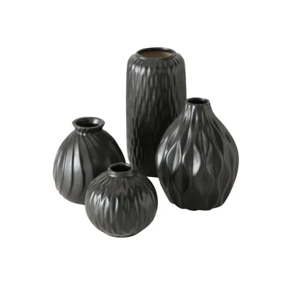Boltze Vase Zalina 4-teilig schwarz, Blumenvase, Keramik Vase für Blumen