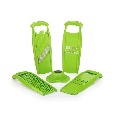 Borner Grater-Set Julienne Slicer, Crincle, Wave-Waffle Cuter, Cheese Grater green
