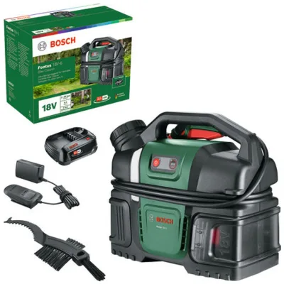 Bosch Akku-Reinigungsgerät für Außen Fontus 18V-6, Fahrradreinigungsgerät, incl. 1x Akku PBA 2 Ah, Ladegerät, Kartonschachtel