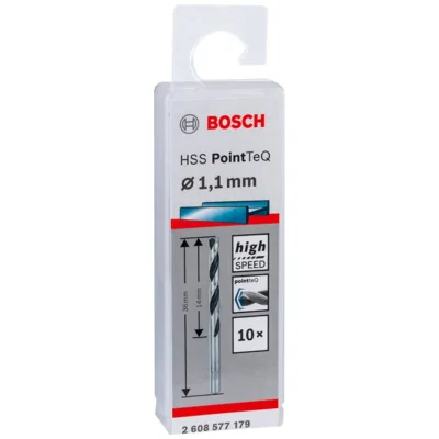 Bosch Metallspiralbohrer-HSS PointTeQ, DIN 338, 1,1 mm, 10er-Pack