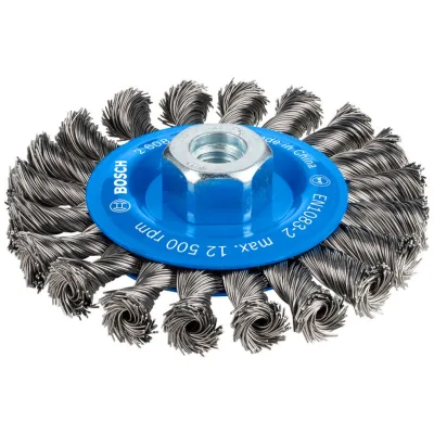 Bosch Scheibenbürste, Stahl, gezopfter Draht, 115 mm, 0,5 mm, 12 mm, 12500 U/min, M14